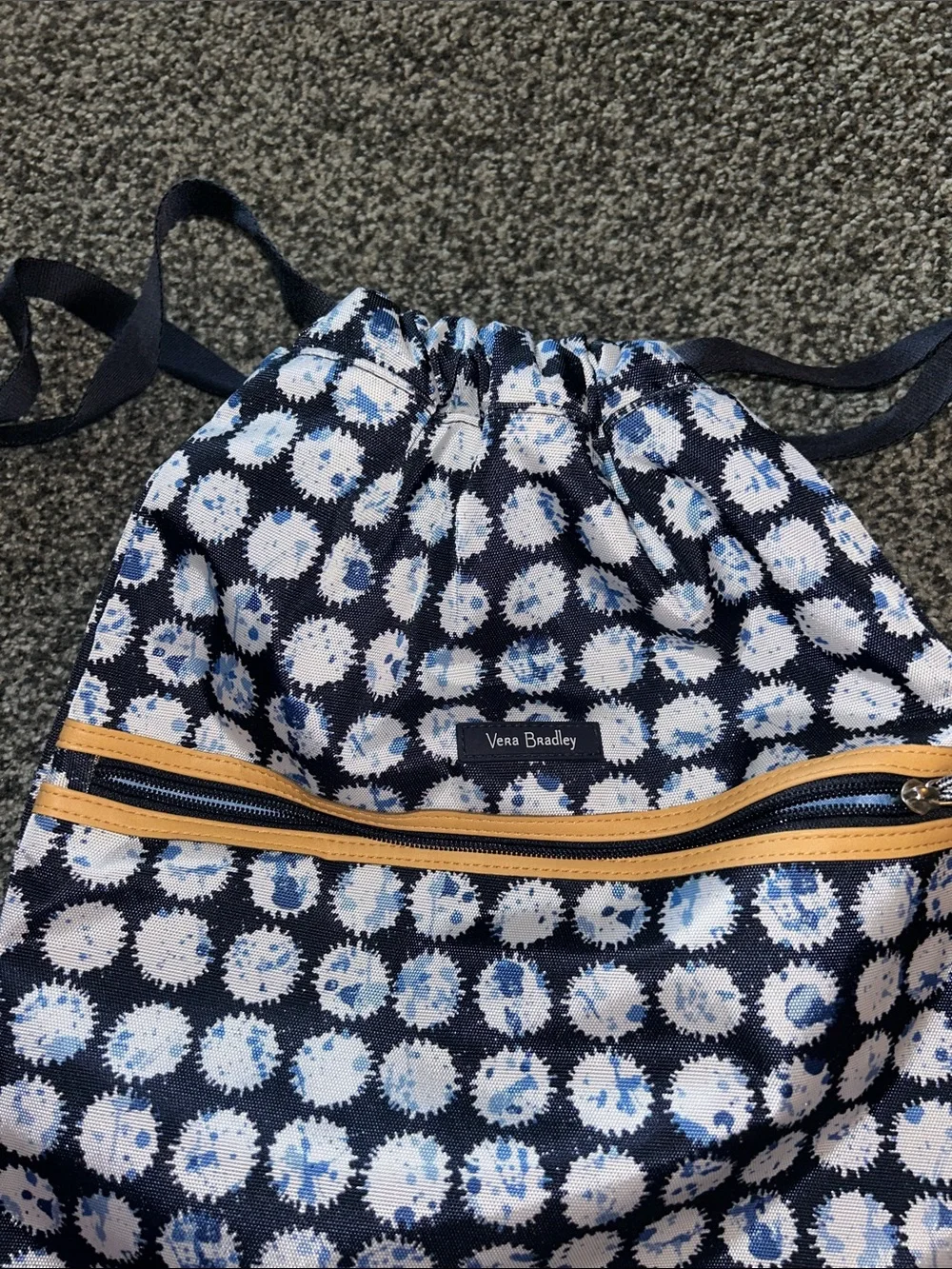 Vera Bradley Navy and White Dot Drawstring Backpack